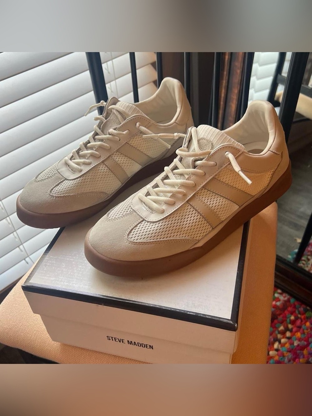 Steve Madden cream & tan sneakers,  beige mesh and suede panels
